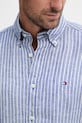 Tommy Hilfiger košile pánská lněná modrá MW0MW42400