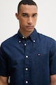 Tommy Hilfiger košile pánská se lnem námořnická modř MW0MW42450