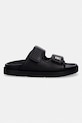 Tommy Hilfiger klapki damskie skórzane DOUBLE STRAP LEATHER SANDAL FW0FW09121 czarny SS26