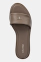 Calvin Klein pantofle dámské kožené ROUND FLAT SNDL LTH BAR HW 2 hnědá HW0HW02925
