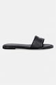 Calvin Klein papuci de damă din piele ROUND FLAT SNDL LTH BAR HW 2 HW0HW02925 negru SS26