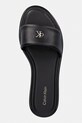 Calvin Klein papuci de damă din piele ROUND FLAT SNDL LTH BAR HW 2 negru HW0HW02925