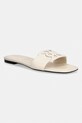 Calvin Klein klapki damskie skórzane SQUARE FLAT SANDAL EMBLEM beżowy HW0HW03128