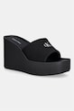 Calvin Klein дамски чехли със скосена пларформа WEDGE 70 SNDL CANV MG черен HW0HW03134