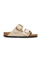 Birkenstock klapki skórzane Arizona Big Buckle płaski beżowy 1031854.N