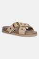 AllSaints klapki skórzane Suki Western Sandal płaski beżowy W042FE
