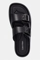 Calvin Klein чехли мъжки от кожа ERGON DOUBLE BAR SANDAL LTH черен HM0HM02097