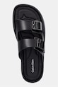 Calvin Klein чехли мъжки от кожа ERGON DOUBLE BAR SANDAL LTH черен HM0HM02097