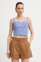 Guess crop top damski bawełniany TECLA niebieski W6GH38.W1848