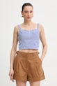 Guess crop top damski bawełniany TECLA niebieski W6GH38.W1848