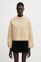Maison Kitsuné krátká bunda dámská bavlněná béžová QW02106WW9093