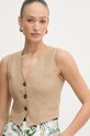 Marella kamizelka jednorzędowa damska lniana Emme by Marella brązowy 2615151032200