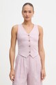 United Colors of Benetton gilet monopetto da donna in lino rosa 2AGHDJ014