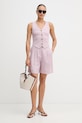 United Colors of Benetton gilet monopetto da donna in lino 2AGHDJ014 rosa SS26