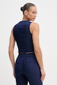 Odjeća United Colors of Benetton jednoredni prsluk za žene od lana 2AGHDJ014 mornarsko plava