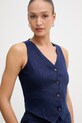 United Colors of Benetton jednoredni prsluk za žene od lana mornarsko plava 2AGHDJ014