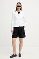 Tommy Hilfiger jednoradové sako dámske s prímesou ľanu WW0WW49335 biela SS26