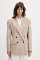 HUGO dvouřadé sako dámské s příměsí lnu Azenia béžová 50559509