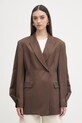 Haveone marynarka dwurzędowa damska z dodatkiem lnu brązowy JCB.Q020