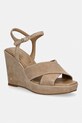 Tommy Hilfiger sandały na koturnie zamszowe SUEDE WRAPPED HIGH WEDGE beżowy FW0FW09218
