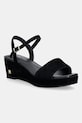 Tommy Hilfiger sandale wedges din piele întoarsă SUEDE WRAPPED MID WEDGE negru FW0FW09235