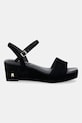 Tommy Hilfiger sandale wedges din piele întoarsă SUEDE WRAPPED MID WEDGE FW0FW09235 negru SS26