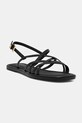 Tommy Hilfiger sandály dámské kožené FLAT STRAPPY SANDAL LTH černá FW0FW09220