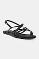 Tommy Hilfiger sandale pentru femei, din piele FLAT STRAPPY SANDAL LTH negru FW0FW09220