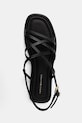 Tommy Hilfiger sandale pentru femei, din piele FLAT STRAPPY SANDAL LTH negru FW0FW09220