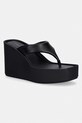 Calvin Klein šľapky dámske kožené WEDGE 70 SNDL THONG LTH čierna HW0HW02880