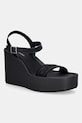 Calvin Klein сандали със скосена пларформа WEDGE 70 SNDL WEBBING LTH черен HW0HW02882