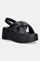Tommy Jeans sandali s platformo ženski usnjeni TJW PADDED STRAPS WEDGES črna EN0EN02946
