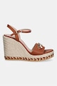 Love Moschino espadrilky na platforme po celej dĺžke dámske kožené JA1615BI0OIA0200 hnedá SS26