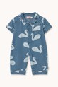 Tinycottons kombinezon jeansowy niemowlęcy BIG SWANS BABY ONE-PIECE wzorzyste niebieski SS26.326