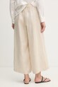 Odzież Weekend Max Mara spodnie wide leg damskie lniane FELINO 2615131042600 beżowy