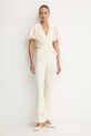 Twinset zvonaste hlače za žene s čipkom 261TT2314 bež SS26