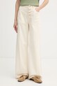 Gaudi nohavice wide leg dámske bavlnené béžová 611BD25013