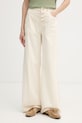 Gaudi nohavice wide leg dámske bavlnené béžová 611BD25013