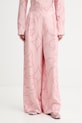 Marimekko παντελόνι wide leg γυναικείο από βισκόζη ροζ 095131