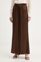 Haveone spodnie plisowane damskie z wiskozy brązowy PWG.Q008