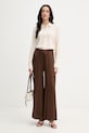 Haveone spodnie plisowane damskie z wiskozy PWG.Q008 brązowy SS26