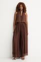 Haveone spodnie palazzo damskie z dodatkiem jedwabiu PCH.Q007 brązowy SS26