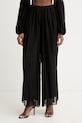 Haveone spodnie palazzo damskie z dodatkiem jedwabiu czarny PCH.Q007