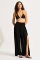 Seafolly kalhoty dámské z viskózy Shirred Waist Wrap černá 55436.PA