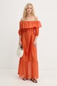 Marella sukienka hiszpanka z dodatkiem jedwabiu AEROSI 2613221134200 pomarańczowy SS26