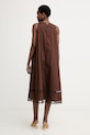 Odjeća Twinset ljetna haljina od pamuka s elastanom 261TT2250 smeđa