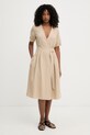 Twinset sukienka kopertowa z lnem beżowy 261TT2554