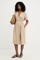 Twinset sukienka kopertowa z lnem 261TT2554 beżowy SS26