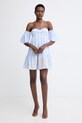 Twinset obleka z odkritimi rameni bombažna 261AT2041 modra SS26