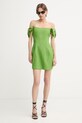 Elisabetta Franchi платье с острым вырезом со льном AB96862E2 зелёный SS26
